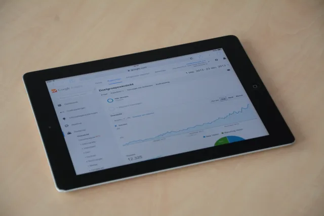 A digital tablet showing a web analytics dashboard with graphs and charts. Attribution og måling: hvilke modeller kan danske virksomheder bruge?